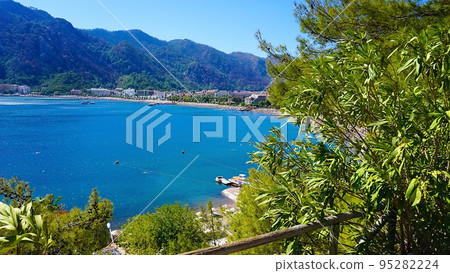 Icmeler Beach view in Marmaris Town. Summer landscape on the Mediterranean coast in Turkey. 95282224