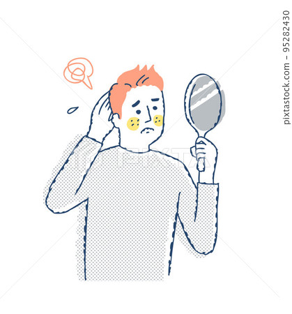 一個男人在手鏡裡看著自己的臉 陰性 95282430