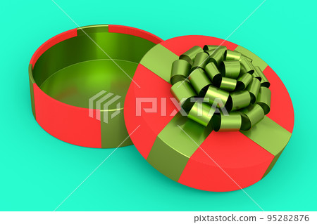 Gift boxes with ribbon and bow isolated on green background. greeting design Gift boxes with ribbon and bow isolated on green background. greeting design 95282876