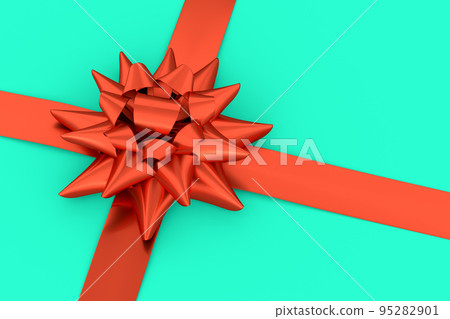 Realistic decorative bow or ribbon for gift box isolated on green background. Realistic decorative bow or ribbon for gift box isolated on green background. 95282901