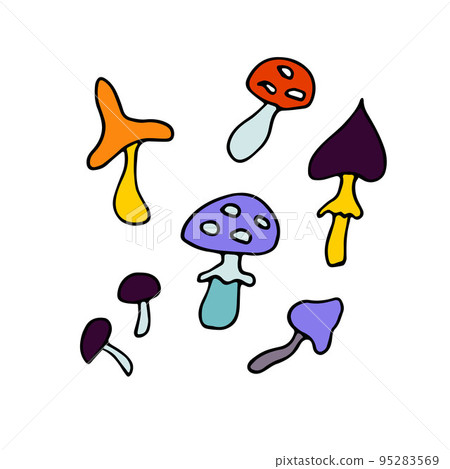 Doodle mushrooms set. Cartoon symbol forest, nature, halloween 95283569