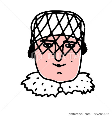 Funny woman in a hat with veil, fur collar 95283686