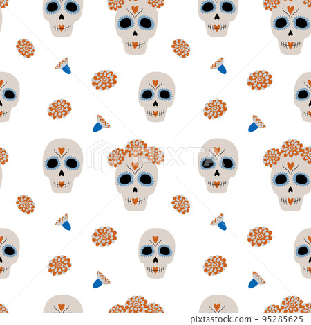 Dia de los muertos. Mexico. Seamless pattern to Day of the Dead from Sugar Skull and flower. Isolate 95285625