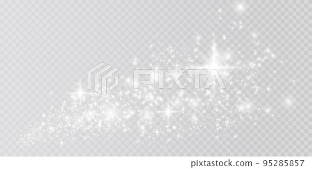 White png dust light. Bokeh light lights effect background. Christmas background of shining dust Christmas glowing light bokeh confetti and spark overlay texture for your design. 95285857