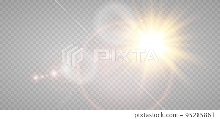 Vector transparent golden sunlight special lens flare light effect. sun glare on the front lens. Vector blur in bright light. Decor element. 95285861