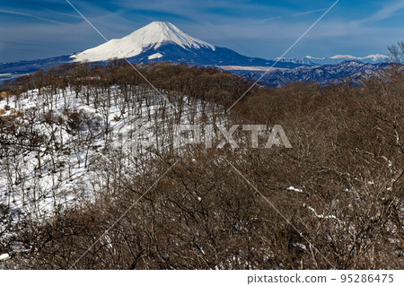 View of the Tanzawa Mountains, Mt. Nabewari, Mt. Fuji, and the Southern Alps in winter 95286475