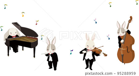 Rabbit performer quartet _ New Year's card illustration 95288959