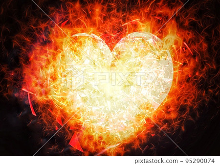 3d illustration of exploding heart shaped flame 95290074