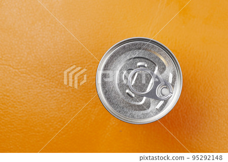 close up of a food can on orange background , close up of a food can on orange background , 95292148