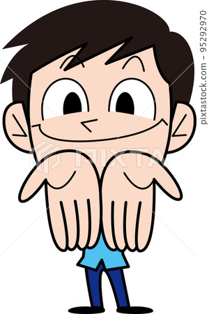 A man holding out his hand with a smile A man holding out his hand with a smile 95292970