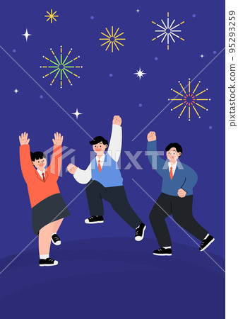 Illustration of a high school student who hurrahs Illustration of a high school student who hurrahs 95293259