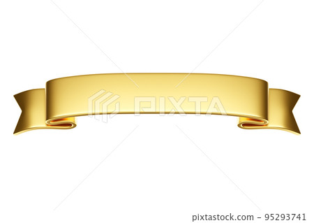 3d label ribbon. Glossy gold blank plastic banner for advertisment, promo and decoration elements. High quality isolated render 95293741