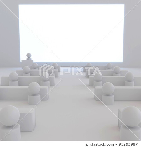 在光線昏暗的中型房間中呈現屏幕的人的 3D 渲染 在光線昏暗的中型房間中呈現屏幕的人的 3D 渲染 95293987