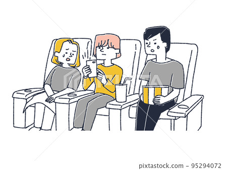 A woman taking out a smartphone and operating it while a movie is being shown Illustration calling for smart phone etiquette 95294072