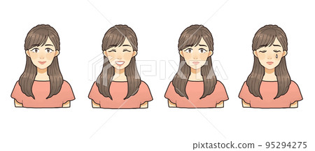 Young woman's facial expression four-piece set 95294275