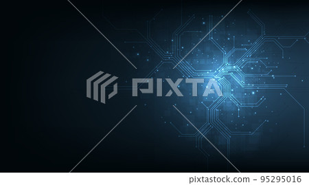 Concept of Circuit board electronic on dark blue color background. 95295016