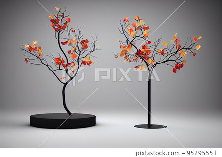 Empty glass exhibition stand, platform, showcase for products. Podium, 95295551