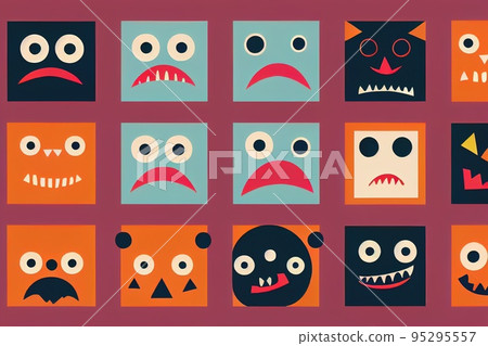 Monster square head line icon set Boo Spooky Screaming 95295557