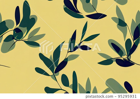 2d seamless pattern with bamboo leaves on a yellow 95295931