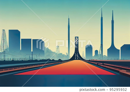 Infrastructure transportation panoramic. Railway bridge. Trains rides. Towers and Infrastructure transportation panoramic. Railway bridge. Trains rides. Towers and 95295932