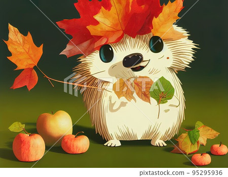 illustration of cute cartoon hedgehog character carrying mushrooms and High quality 2d illustration. illustration of cute cartoon hedgehog character carrying mushrooms and High quality 2d illustration. 95295936
