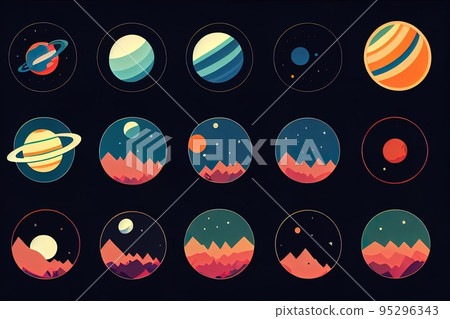 Set of space icon 2d illustration in outline style 95296343