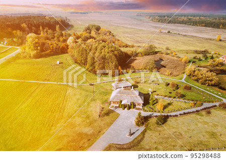 Kosava, Belarus. Aerial Bird's-eye View On Memorial Museum-estate Of Tadeusz Kosciuszko. National Hero In Poland, Lithuania, USA. Famous Popular Historic House Andrew Thaddeus Bonaventure Kosciuszko Kosava, Belarus. Aerial Bird's-eye View On Memorial Museum-estate Of Tadeusz Kosciuszko. National Hero In Poland, Lithuania, USA. Famous Popular Historic House Andrew Thaddeus Bonaventure Kosciuszko 95298488