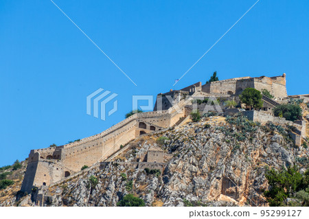 Greece, Nafplio, View of Fort Palamidi from the city. 95299127