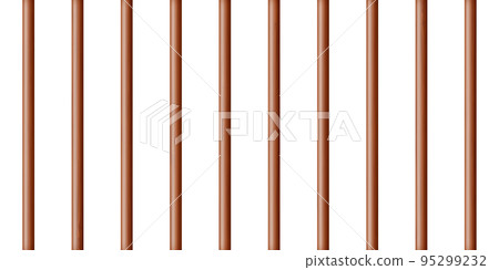 Realistic dark wooden lattice, rural picket fence. Farm or village house boundary, garden enclosing planks. Detailed wooden jail cage. Criminal background mockup. Creative vector illustration Realistic dark wooden lattice, rural picket fence. Farm or village house boundary, garden enclosing planks. Detailed wooden jail cage. Criminal background mockup. Creative vector illustration 95299232