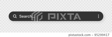 Search bar with round corners. Internet browser engine with search box, address bar and text field. UI design, website interface element with web icons and push button. Dark mode. Vector illustration 95299417