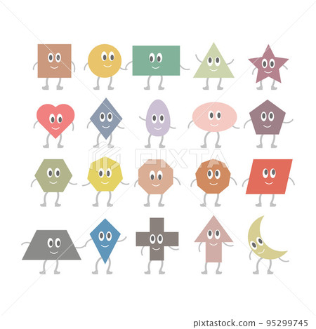 Cartoon geometric shapes collection for kids to learn basic math education with smiley face character illustration for kindergarten, preschool and Montessori children. 95299745