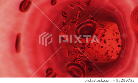 Illustration of blood and blood vessels with flowing red blood cells 2 Illustration of blood and blood vessels with flowing red blood cells 2 95299782