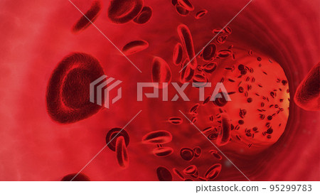 Illustration of blood and blood vessels with red blood cells flowing 3 95299783