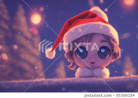 Adorable Santa Claus on a bokeh background with snow. Christmas background concept 95300184