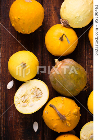 small pumpkins, top view small pumpkins, top view 95300463