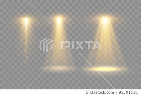 Spotlight isolated on transparent background. Glowing light effect with gold rays and beams Spotlight isolated on transparent background. Glowing light effect with gold rays and beams 95301516