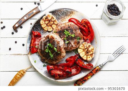 Beef steak in bacon with minced meat. Beef steak in bacon with minced meat. 95301670