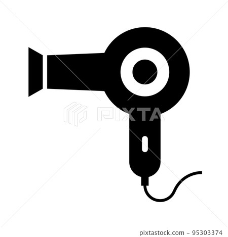 現代吹風機剪影圖標。吹風機圖標。向量。 現代吹風機剪影圖標。吹風機圖標。向量。 95303374