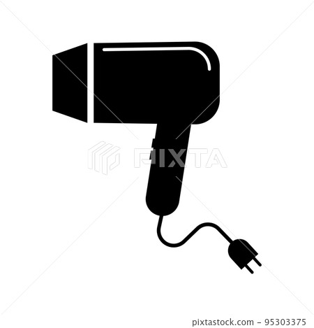 吹風機和插座插頭剪影圖標。向量。 95303375