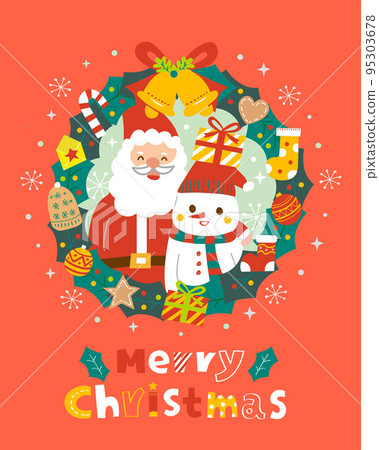 Merry Christmas; Santa Claus and snowman celebrate Xmas 95303678