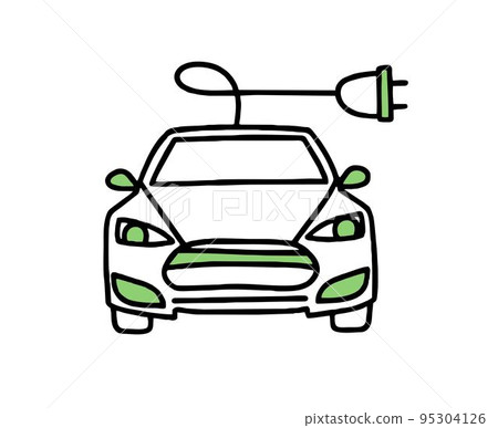 Electric car. Electric refueling. Co2 climate change concept green energy. Vector isolated doodle Electric car. Electric refueling. Co2 climate change concept green energy. Vector isolated doodle 95304126