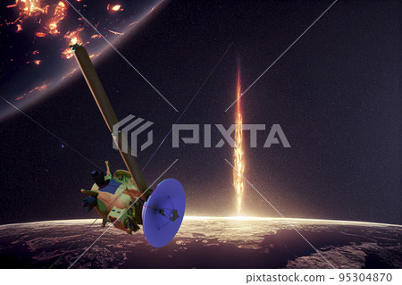 Space probe orbiting Venus, 3D rendering. Elements of this image furnished by NASA. 95304870