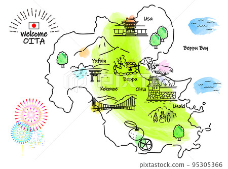 大分縣觀光景點簡單線描圖 大分縣觀光景點簡單線描圖 95305366