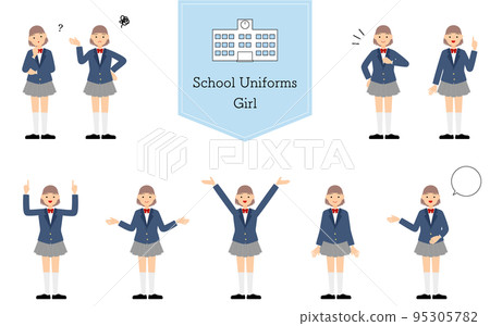 Schoolgirl, blazer uniform pose set, doubts, worries, undertakes, pointing, etc. Schoolgirl, blazer uniform pose set, doubts, worries, undertakes, pointing, etc. 95305782