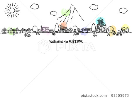 手繪愛媛縣城市景觀和人的簡單線條圖 手繪愛媛縣城市景觀和人的簡單線條圖 95305973