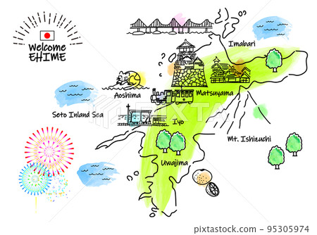 愛媛縣旅遊景點簡單線描圖 95305974