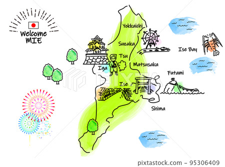 三重縣觀光景點簡單線描圖 95306409