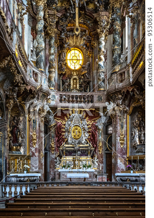 Interior of the baroque Asam Church, Asamkirche in Munich, Germany 95306514