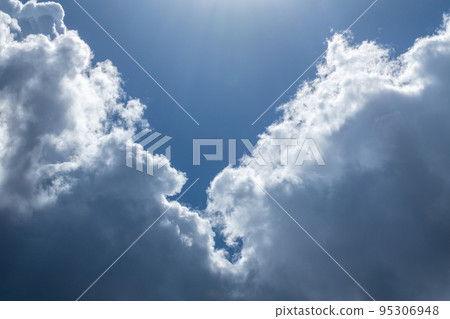 Fluffy white high clouds on blue sky background 95306948