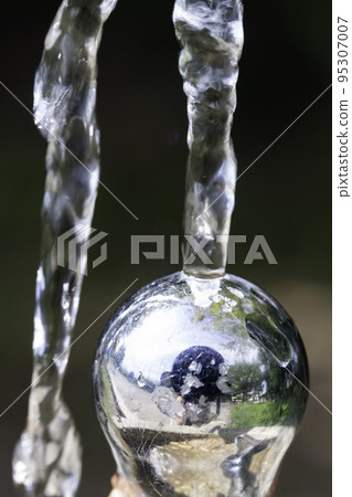 Macro photo of a water bottle in the park Macro photo of a water bottle in the park 95307007